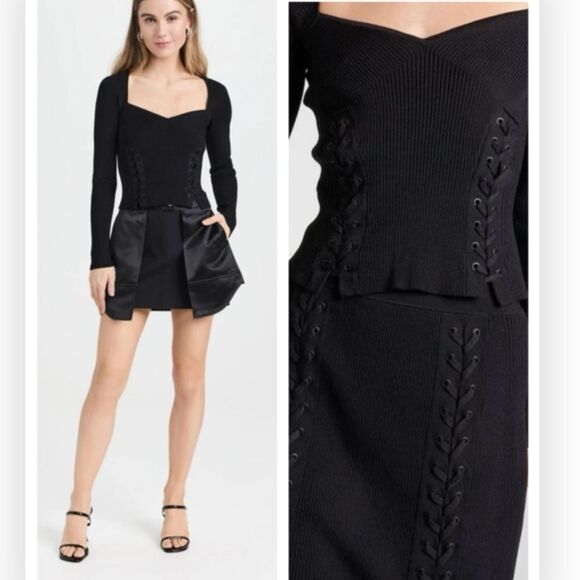 NWT Jonathan Simkhai Women's Daphane Lace Up Top Black - Sweater Large $ 378.00 - Picture 1 of 7